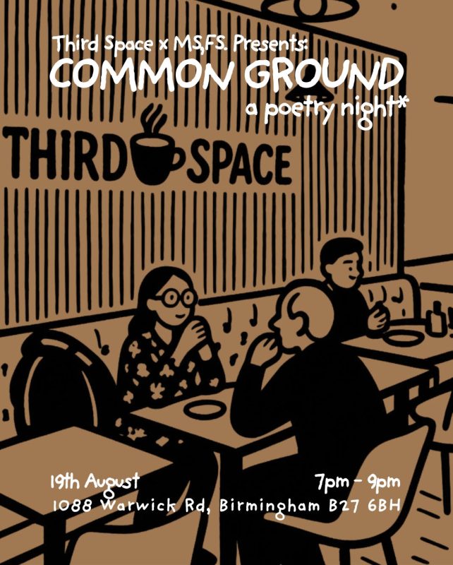 Event Poster for Common Ground, a monthly open mic night held at Third Space Cafe